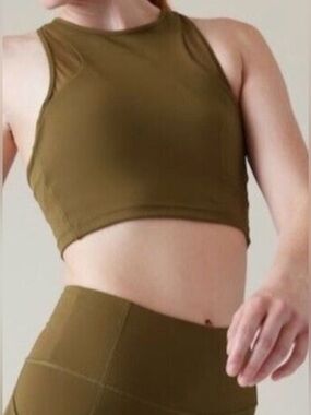 NWT Athleta Conscious Mesh Cropped High-Neck Tank in Olive size XL